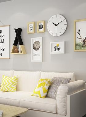 实木_7864_包邮照片墙优惠三角架装饰画北欧相框能换相片真钟表