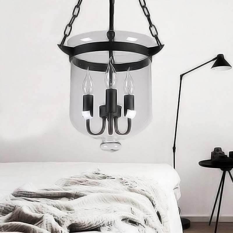 美式乡村圆形玻璃蜡烛吊灯餐厅吧台酒吧过道玄关LOFT铁艺复古风