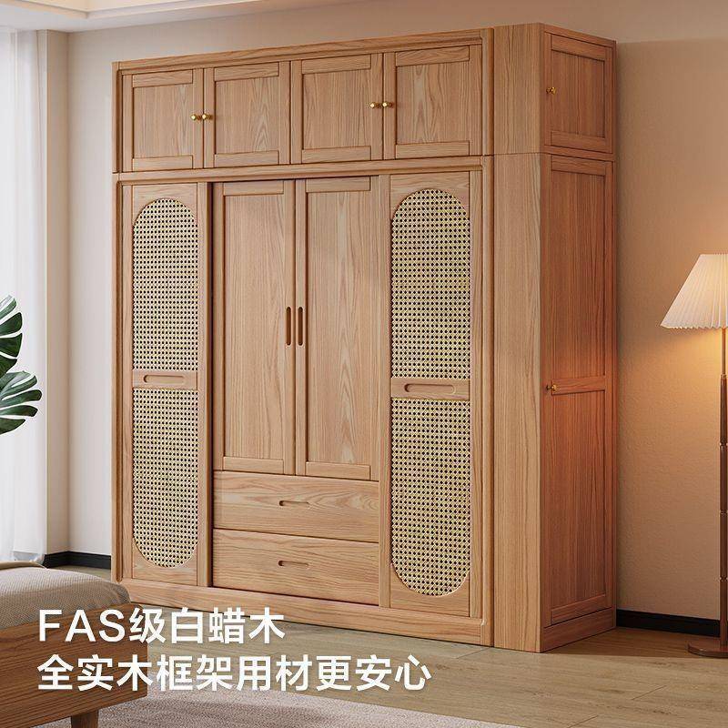 北欧白蜡木实木衣柜卧室移门原木风推拉门超大容量衣橱柜
