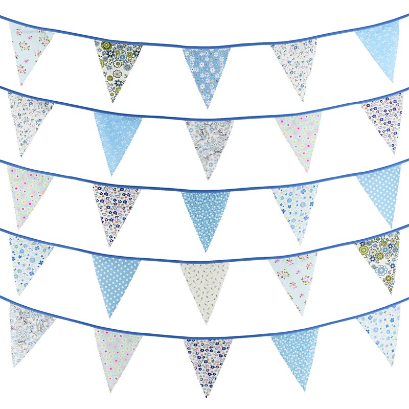 10米36片淡彩花卉波浪单层棉布三角旗儿童生日旗拍照背景婚礼拉旗