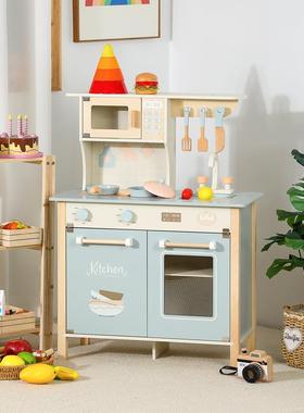 新款木制过家家蓝色欧式厨房C款套装儿童益智亲子互动玩具游乐场