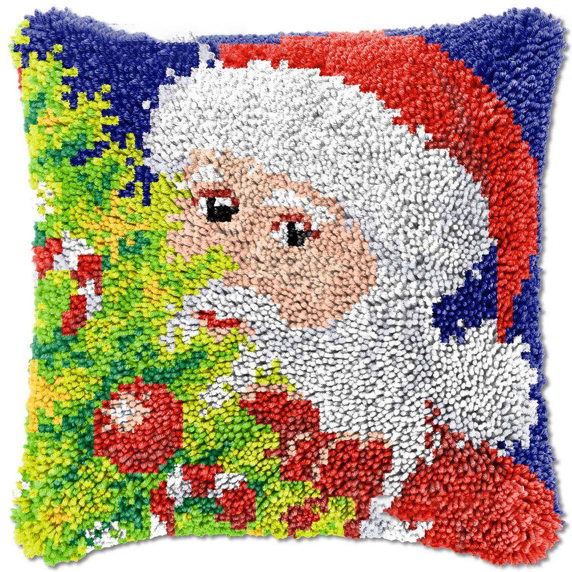 供应毛线地毯绣段段绣卡通圣诞节抱枕毛绒枕头沙发靠垫