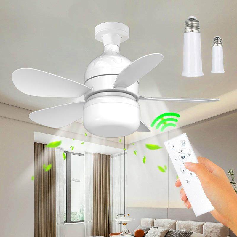 遥控LED小型吸顶吊扇灯静音无极调光调速E27螺口分体五叶风扇灯泡