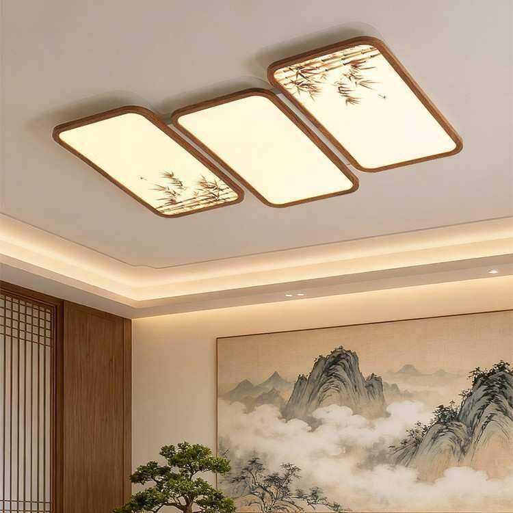 宋代美学卧室灯饰中古风复古胡桃木色主卧灯新中式禅意房间吸顶灯