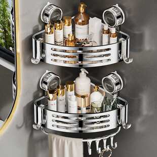 304不锈钢吸盘浴室角架卫生间免打孔挂墙式三角篮收纳置物整理架