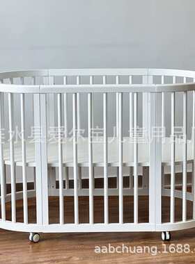 轻奢婴儿床白色松木材质多用途bb床可加长儿童床做书桌睡板可调