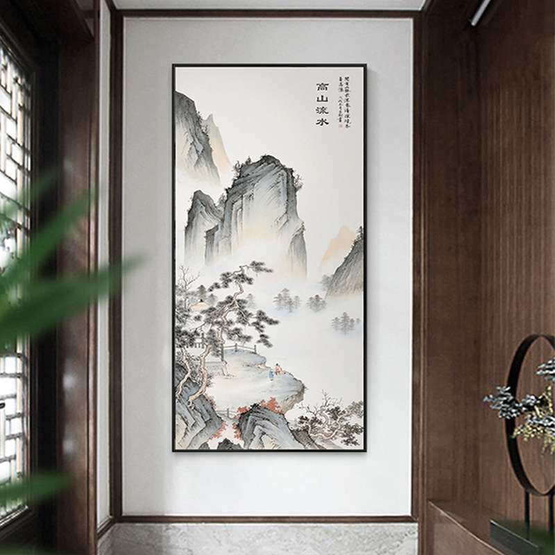 新中式玄关装饰画办公室挂画大气走廊中国风高山流水茶室古典墙画