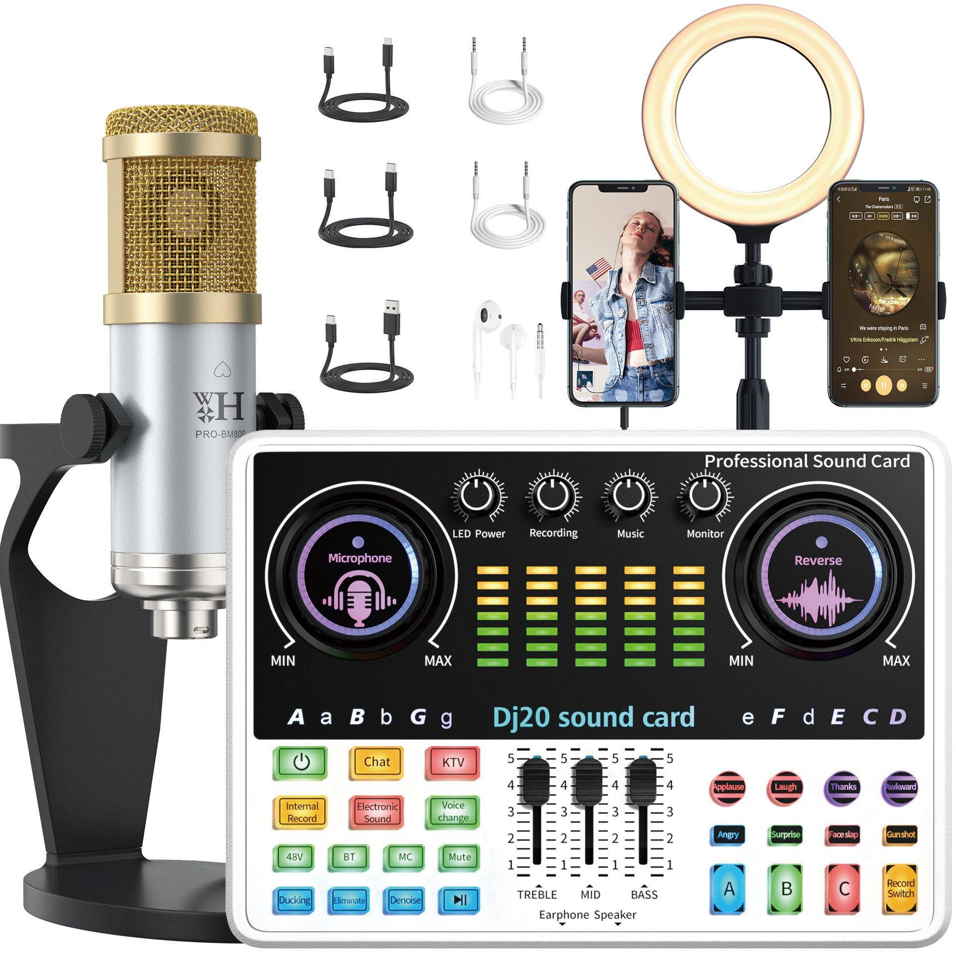 厂家直销DJ20直播声卡PRO-BM800电容麦三平台直播OTG传输支持OEM