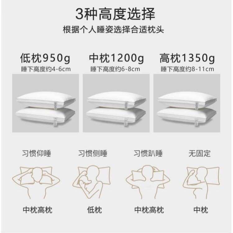 五星级酒店全棉羽丝绒枕芯一对纯棉成人家用单人枕头一只护颈透气