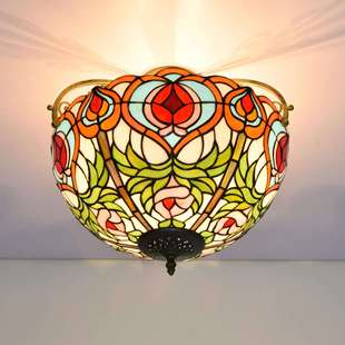 40CM欧琈蒂凡尼仙桃田园彩色玻璃餐厅卧室过道走廊琉璃半挂吸顶灯
