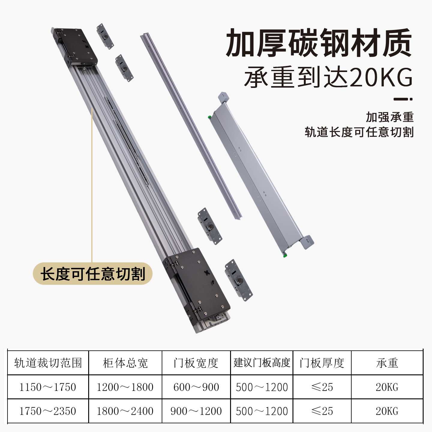 橱柜吊柜平躺巴士门轨道双向缓冲阻尼地柜隐形移门滑轨趟门轮配件
