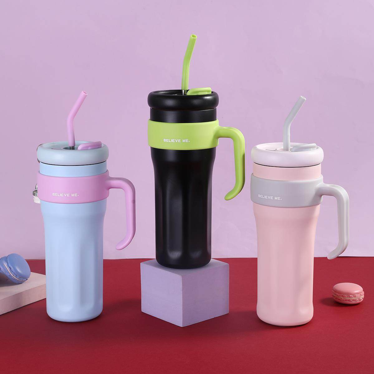 高颜值巨无霸316不锈钢保温杯带手柄吸管冰霸杯户外便携车载杯