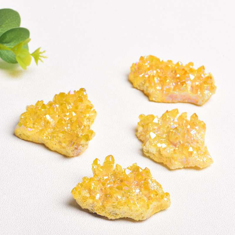 厂家 电镀黄水晶簇天然水晶原石镀彩水晶簇黄色晶块工艺品摆件