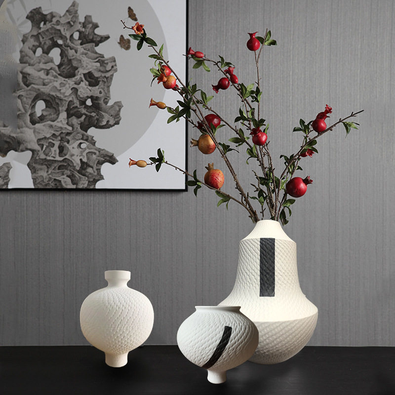 素烧陶瓷花瓶冬青发财果插花仿真花插花瓶客厅电视柜餐桌装饰摆件