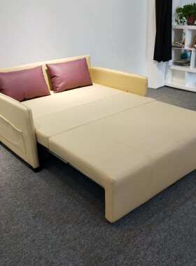 现代简约鹅黄色面料沙发双人折叠小户型卧室客厅可储物功能沙发床