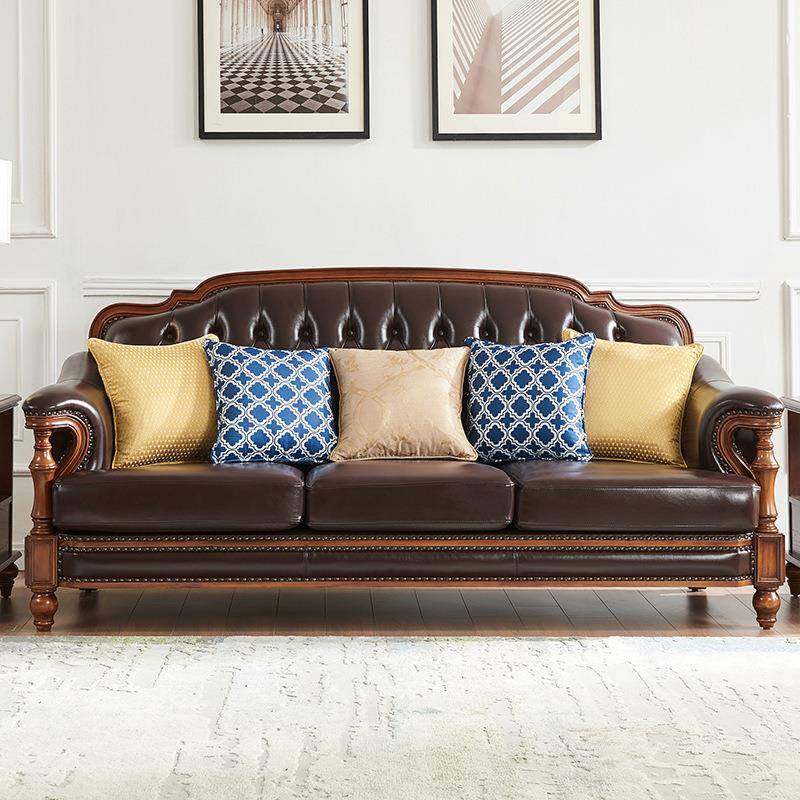 美式实木真皮沙发组合客厅简约现代欧式三四人位贵妃转角轻奢家具