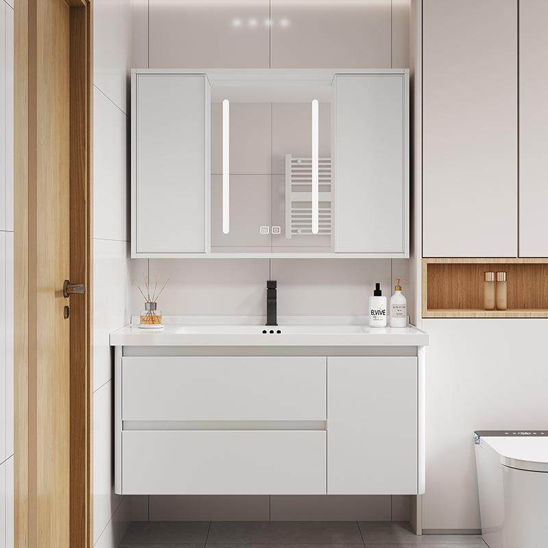蜂窝铝合金浴室柜隐藏推拉镜子陶瓷一体盆洗手台风水美妆镜柜组合
