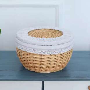 藤编放馒头筐家用竹编收纳筐带盖编织厨房鸡蛋篮馍框柳编保温小框