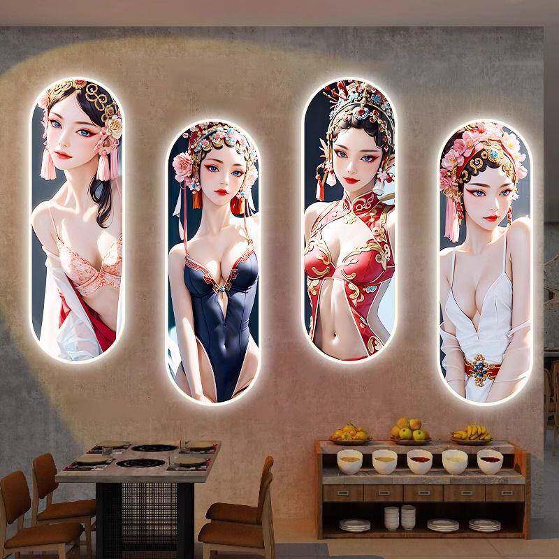 餐厅京剧花旦脸谱宣传壁画饭店发光LED挂画饭馆火锅店墙面装饰画