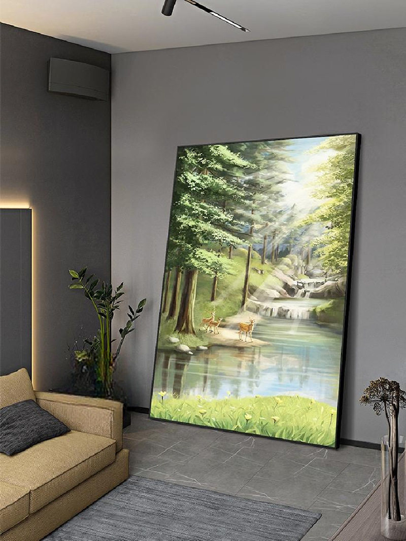 现代轻奢客厅装饰画山水画竖版大幅沙发落地画简约风景画玄关挂画