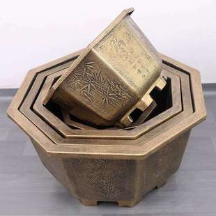 大码仿古铜八角加厚树脂花盆铁树茶花桂花果树绿植庭院盆器盆景