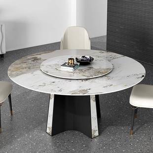 意式 岩板餐桌现代简约轻奢家用小户型黑钛圆桌带转盘饭桌M353