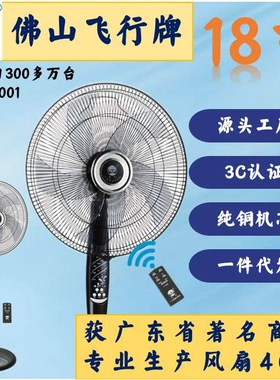 飞行牌18寸遥控落地扇五叶450mm坐地扇工业风扇【黑色白色】