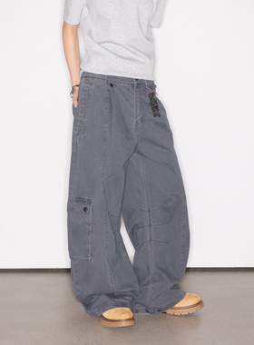 Deep Rain 解构廓形newvintage弯刀大口袋工装裤新复古风vibe裤子