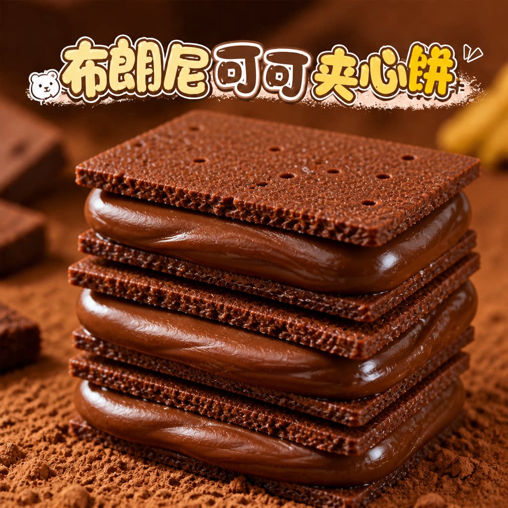 网红黑巧~布朗尼可可夹心饼干薄脆皮纯脂黑巧克力休闲解馋小零食