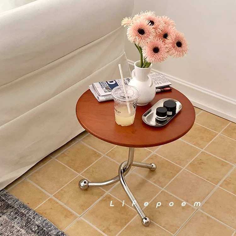 小户型中古圆桌北欧实木餐桌椅阳台樱桃木边几不锈钢咖啡店小茶几,3C数码配件,USB灯,淘宝优惠券,粉丝福利购,淘宝优惠卷