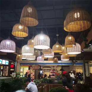 田园茶室餐厅酒店民宿艺术造型灯罩手工编织竹艺吊灯厂家直销竹灯