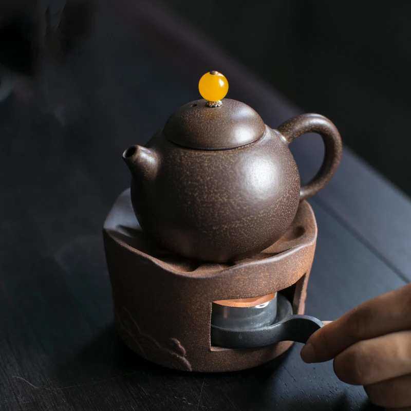 老岩泥蜡烛温茶炉陶瓷煮茶器复古原陶干烧台底座 茶道零配 温茶器