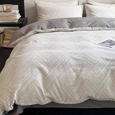 简约床上四件套轻奢纯棉被套床单人150x200cm三件套全棉三层纱4