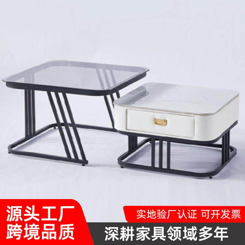 意式轻奢茶几客厅家用小户型大小方形组合现代伸缩茶几玻璃茶几