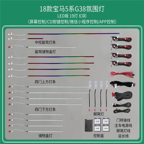 适用于宝马氛围灯5系F18G38改装内饰气氛灯APP炫彩流光跑马灯