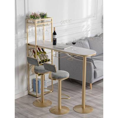 北欧轻奢岩板家用吧台桌客厅隔断柜酒架一体小户型靠墙高脚桌椅