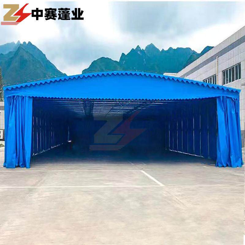 扬州户外大型仓库棚活动推拉雨蓬伸缩式电动棚移动收缩汽车遮阳篷