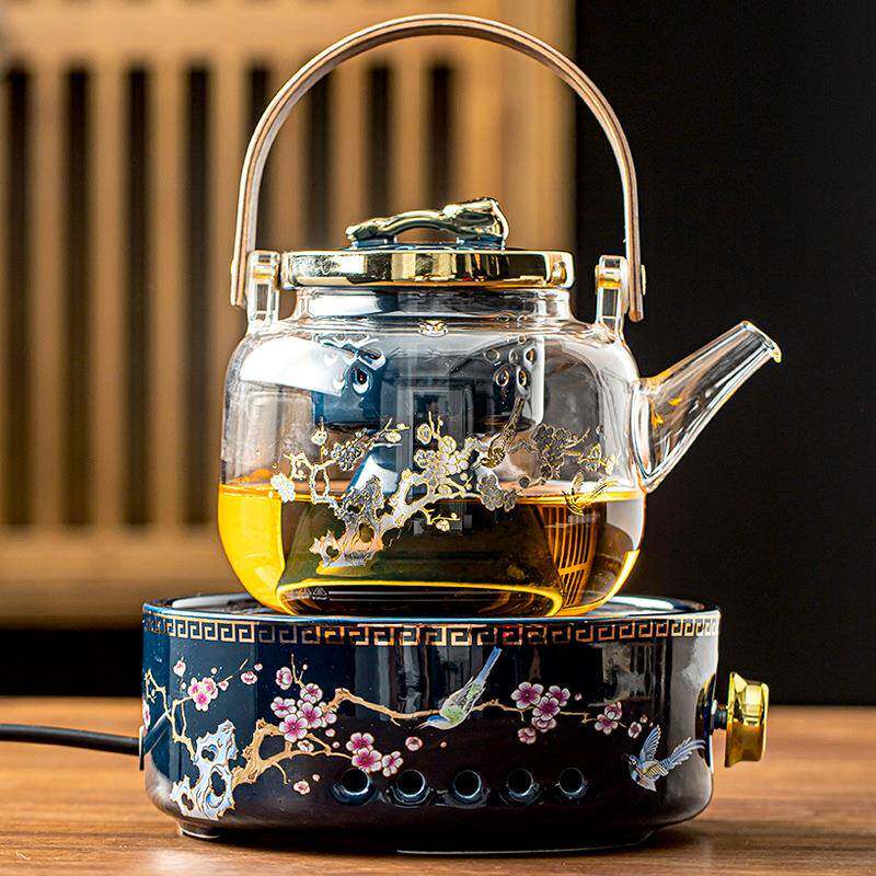 耐热玻璃提梁壶圆形电陶炉大容量家用蒸茶器养生煮茶壶烧水壶套装
