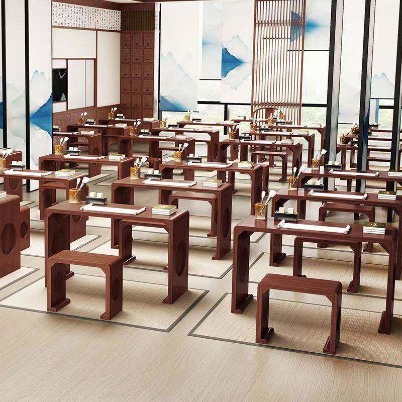 中式仿古全实木国学桌书法桌培训班椅学生课桌幼儿园围棋书画桌子