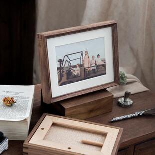实木质黑胡桃相框摆台6寸洗照片画框中古风照片挂墙相框桌面摆件