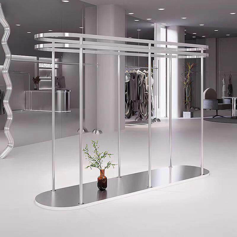 服装店不锈钢双排展示架男装陈列架女装中岛架中间圆形落地挂衣架