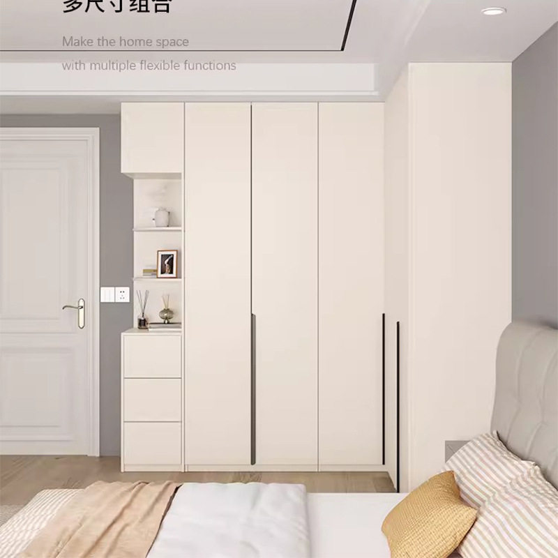 L型实木转角衣柜家用卧室一门到顶小户型奶油风拐角衣橱衣帽间柜