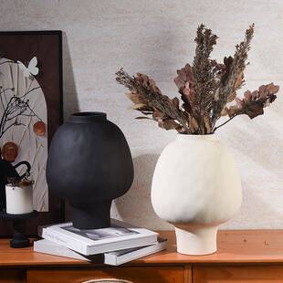 黑色陶瓷花瓶摆件客厅插花轻奢高级感新中式水养鲜花复古创意花器