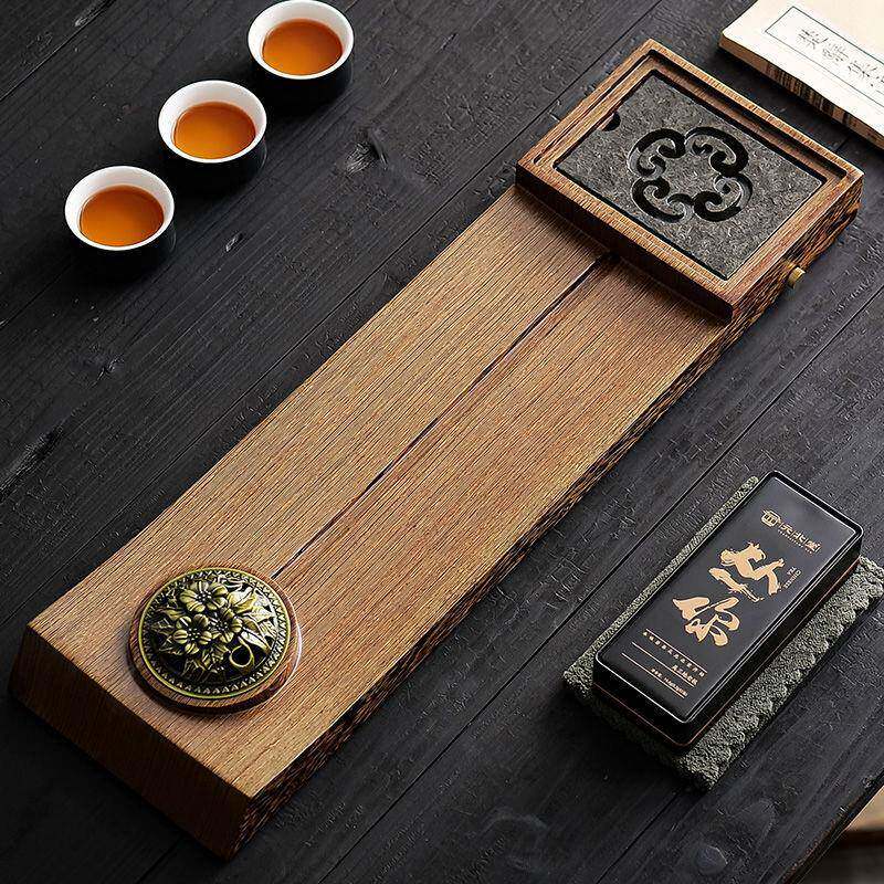 鸡翅木茶盘整块长方形日式干泡台排水实木茶托海香道大小茶盘纳