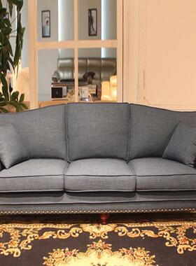 地中海风格棉麻布艺沙发客厅直排小户型美式乡村田园风蓝色沙发