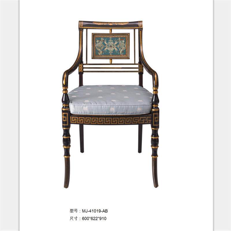 美式实木皮布沙发椅餐椅法式雕花休闲椅书椅形象椅别墅样板房