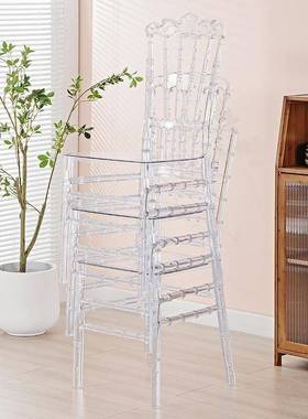 水晶婚礼网红透明PC树脂亚克力宴会靠背椅户外婚庆竹节椅