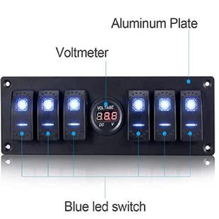 房车汽车游艇多功能6位组合面板开关翘板开关带三位数显电压表