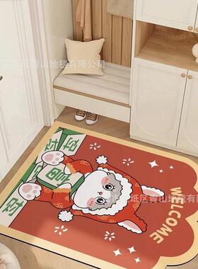 兔年红色入户门垫异形玄关PVC一抹净蹭土防滑大门口地垫可裁剪
