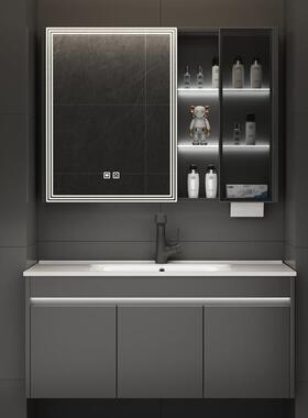 深灰色浴室柜智能镜柜组合套装一体陶瓷盆卫生间洗漱台储物收纳